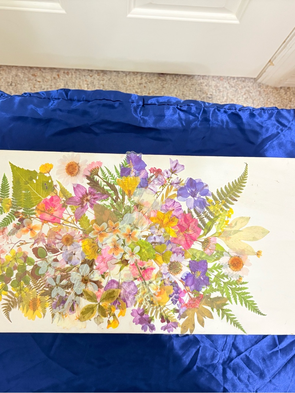 Pressed artificial Flower vintage stool - Colorful Floral Bouquet
(Handmade)